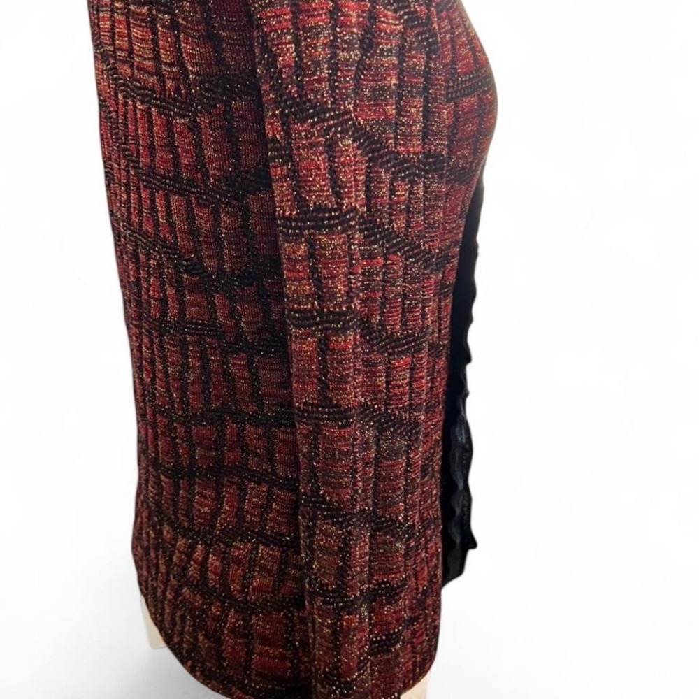 Liola Made in Italy Red Black Metallic Knit Ruffle Velvet Cardigan Size IT 42 - Picture 6 of 8